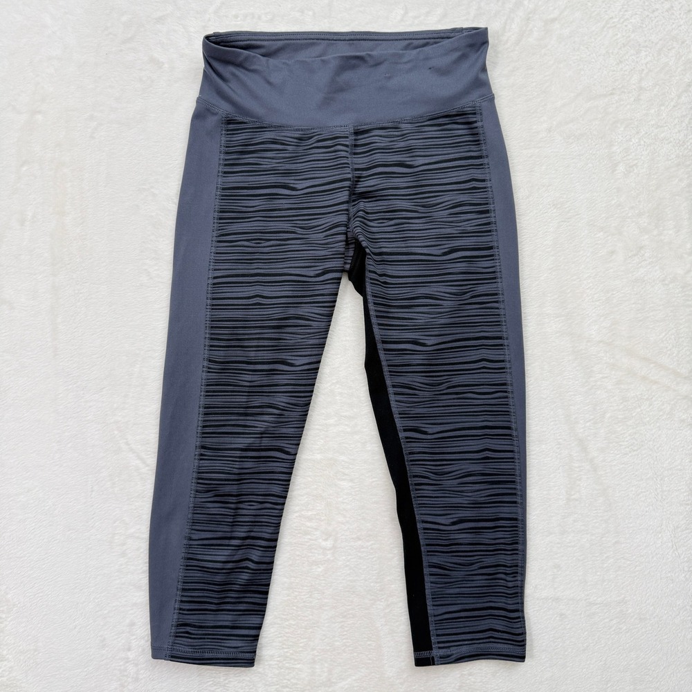 Champion Duo Dry Leggings Womens Small Grey Black Capri Athletic Striped